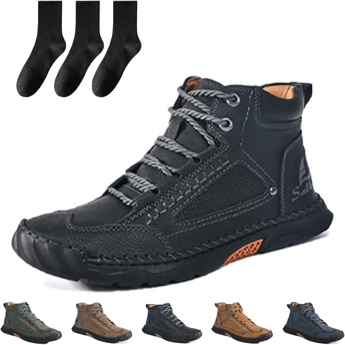 

Мужская обувь широкого размера для походов и работы, удобные мужские кожаные ботинки ручной работы, водонепроницаемые, с поддержкой свода стопы, противоскользящие для активного отдыха Generic, черный