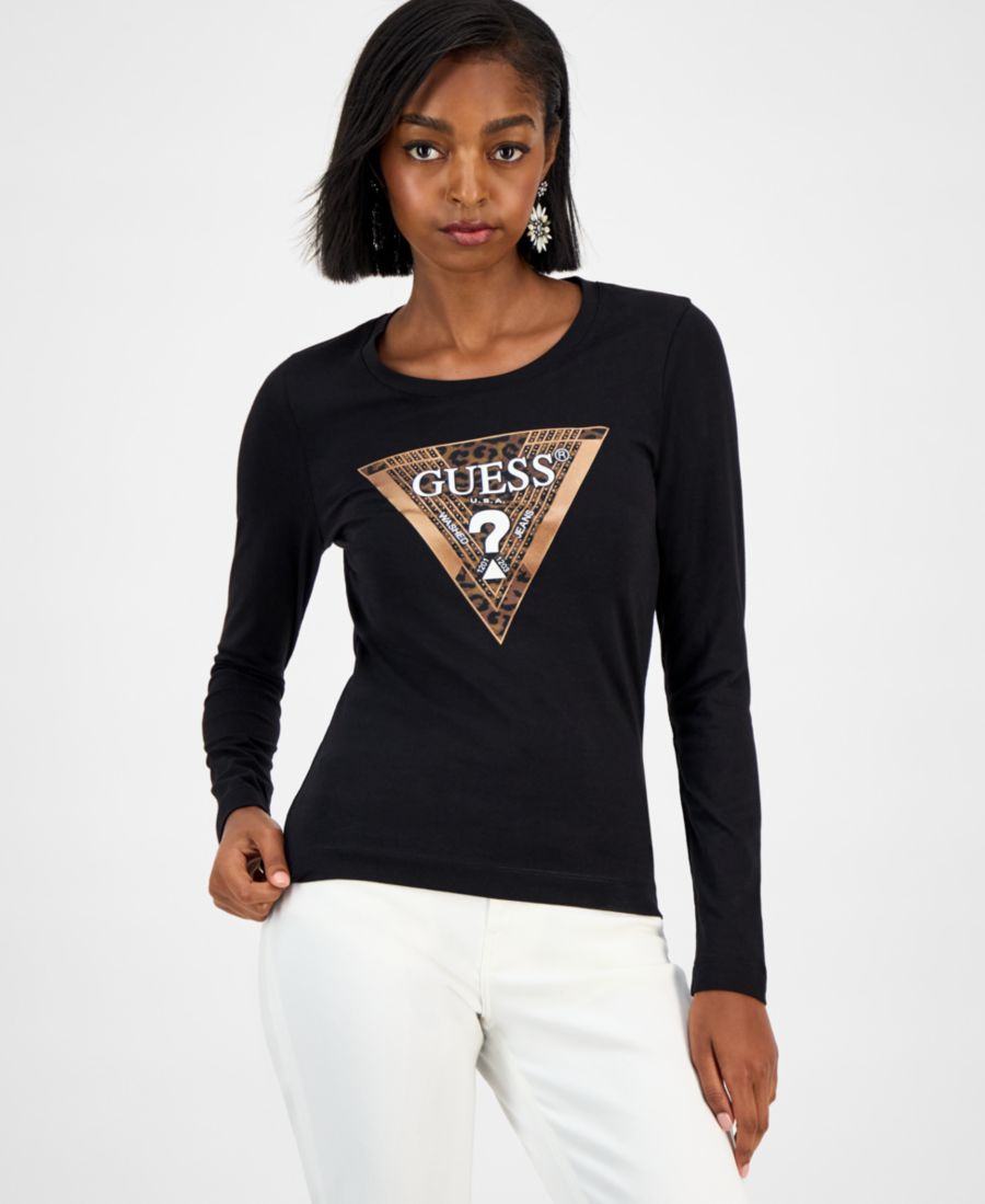 

Женская футболка с длинными рукавами и треугольным логотипом GUESS, Jet Black A996