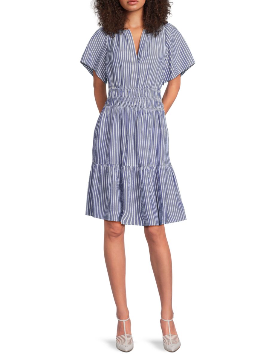 

Полосатое многоярусное платье с короткими рукавами Tommy Hilfiger, цвет Ultramarine