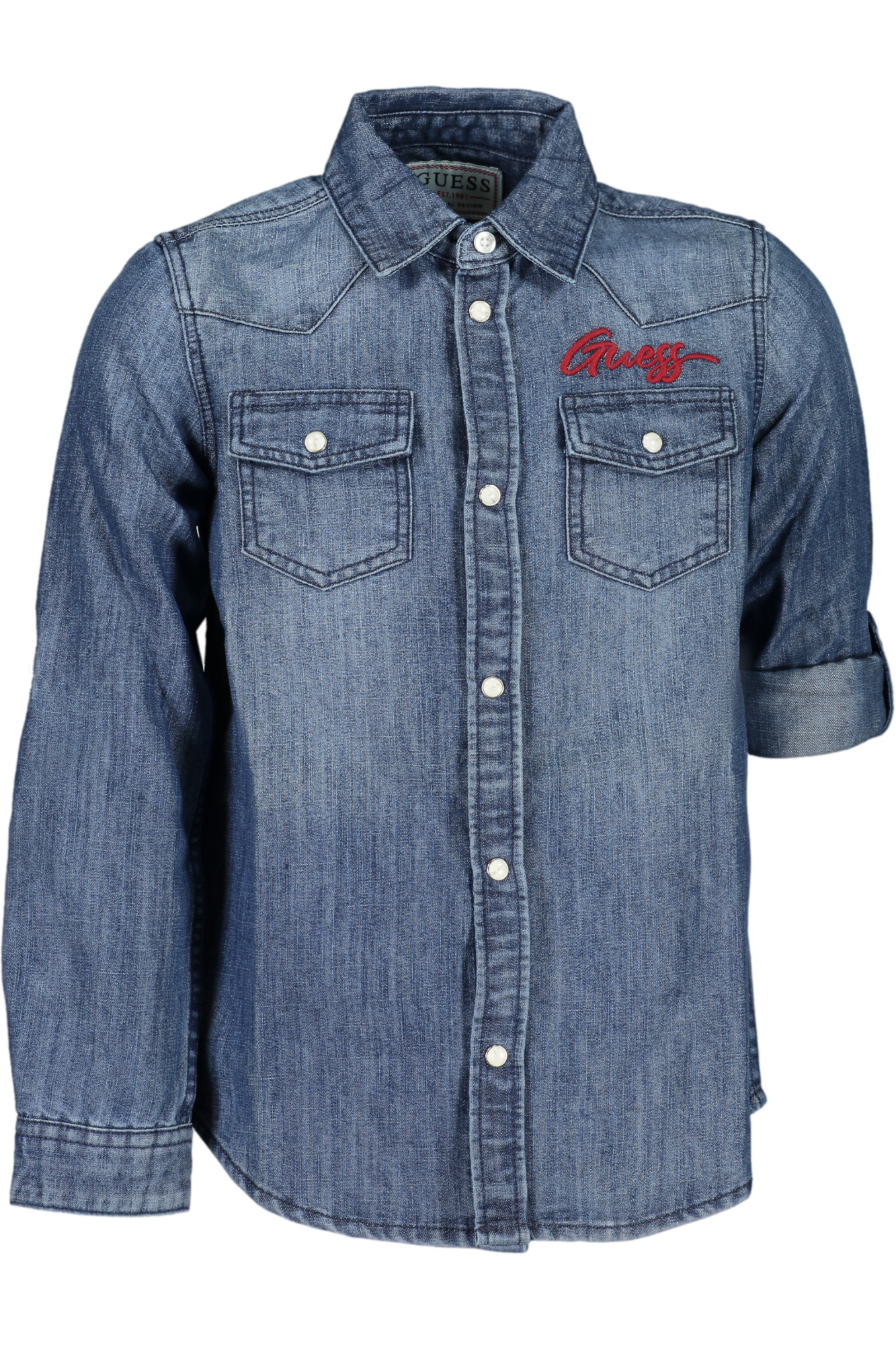 

Рубашка для девочек Guess Jeans джинсовая с нагрудными карманами, синий