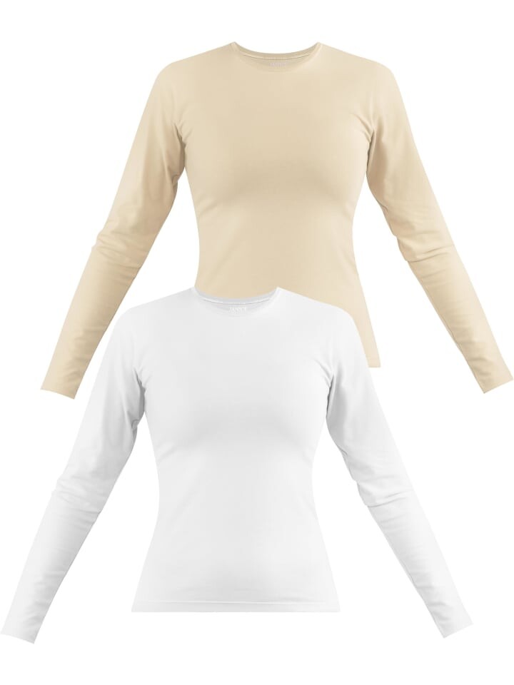 

Лонгслив Janice 2 x Damen Langarmshirt hochgeschlossen Niska, цвет Beige/Weiß