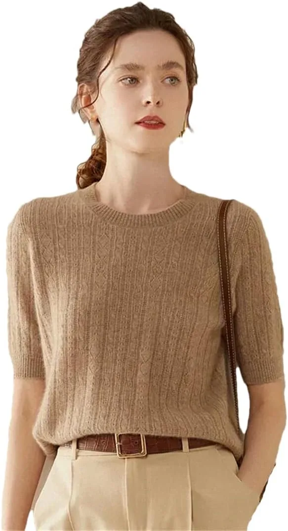 

Женский свитер с коротким рукавом и круглым вырезом Fnfmrfmr