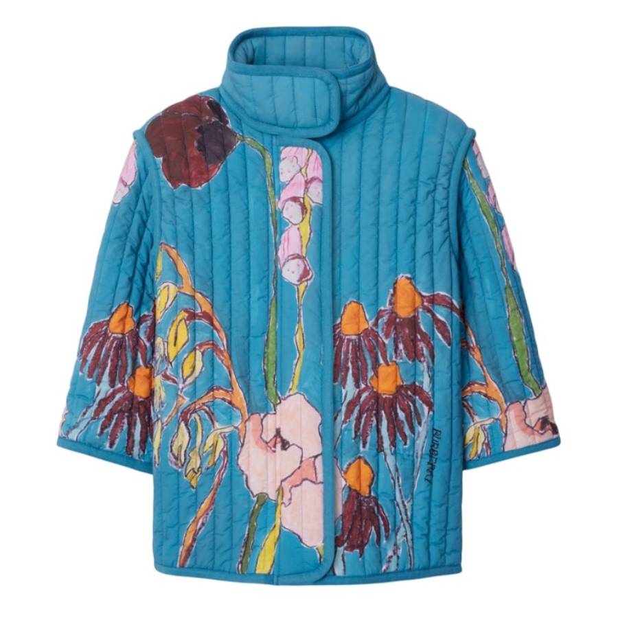 

Burberry Girls Thistle Стеганая эластичная нейлоновая куртка, Teal Ip Ptn