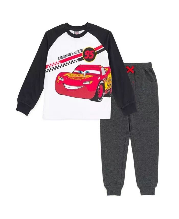 Футболка Pixar Cars Lightning Mc Queen для мальчиков (для малышей) и брюки для бега из французского терри белого/серого цвета Disney, белый