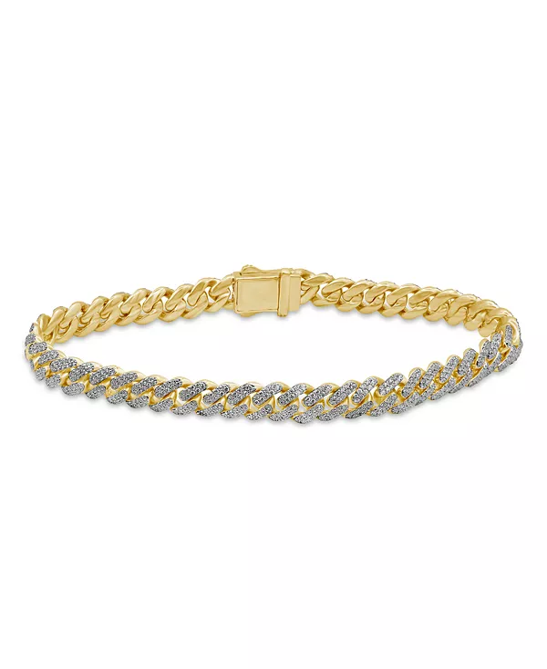 

Мужской браслет с кубинскими звеньями и бриллиантами (3 карата) из 10-каратного желтого золота Macy'S, yellow
