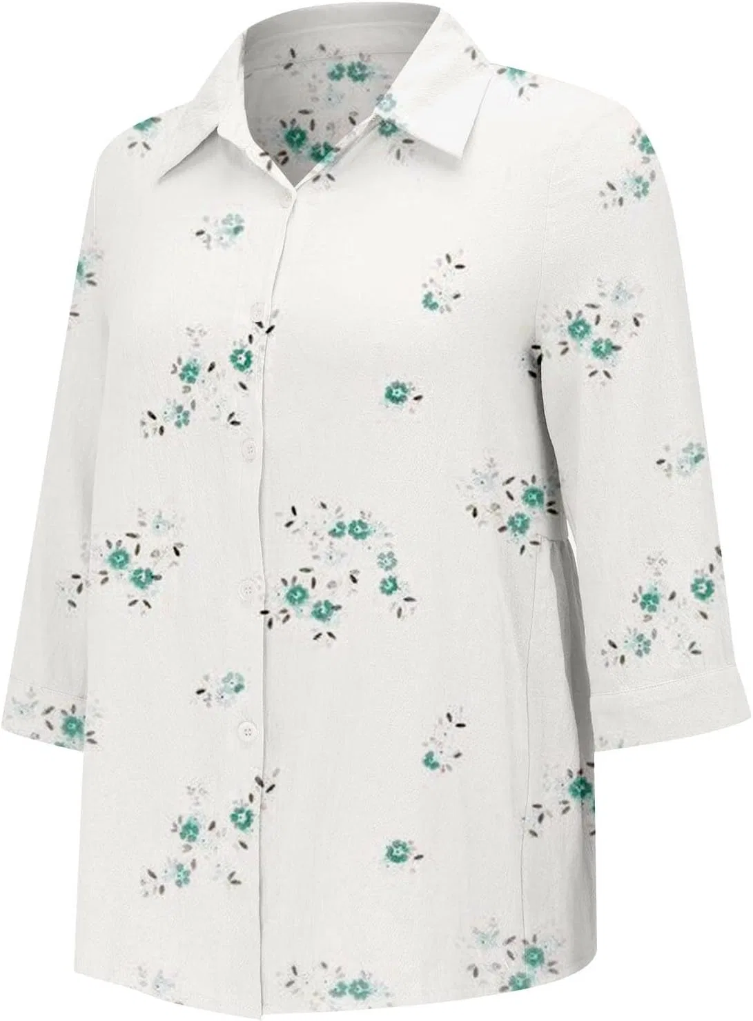 Блуза свободная на пуговицах с отложным воротником, Fashion Women's Loose Button Solid Lapel Long Sleeve T-shirt Blouse, белый — фото 3