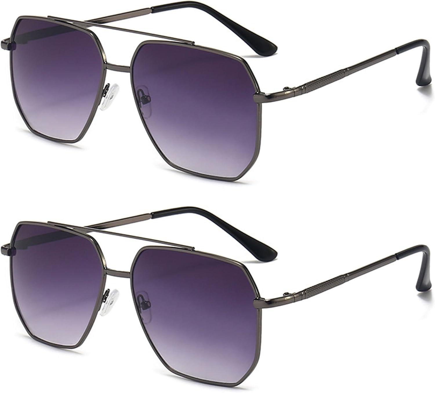 

Классические солнцезащитные очки-пилот без поляризации для мужчин и женщин, металлическая оправа, защита от УФ-излучения UV400 ALKAHE, 2 Pack Grey Frame Double Grey Lens