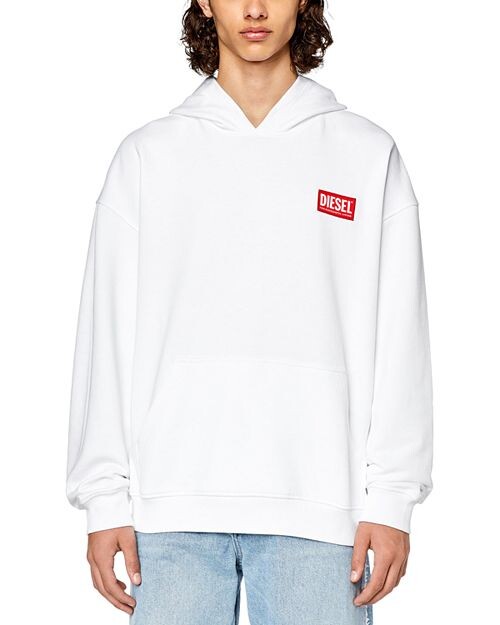 

S-Nlabel-Hood-L1 Толстовка свободного кроя из хлопка с нашивкой-логотипом Diesel, цвет White