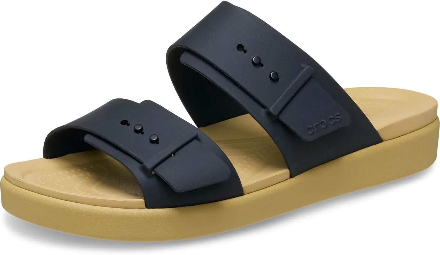 Сандалии Crocs унисекс Brooklyn с низкой танкеткой и пряжкой, черный/коричневый