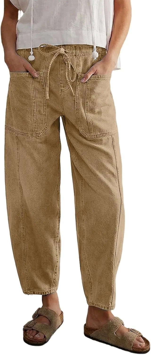 Джинсы свободные, с завязками, Khaki
