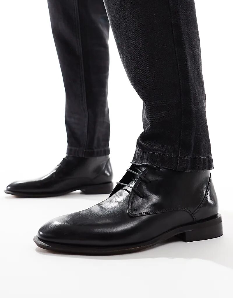 

Ботинки чукка на шнуровке из черной кожи ASOS DESIGN