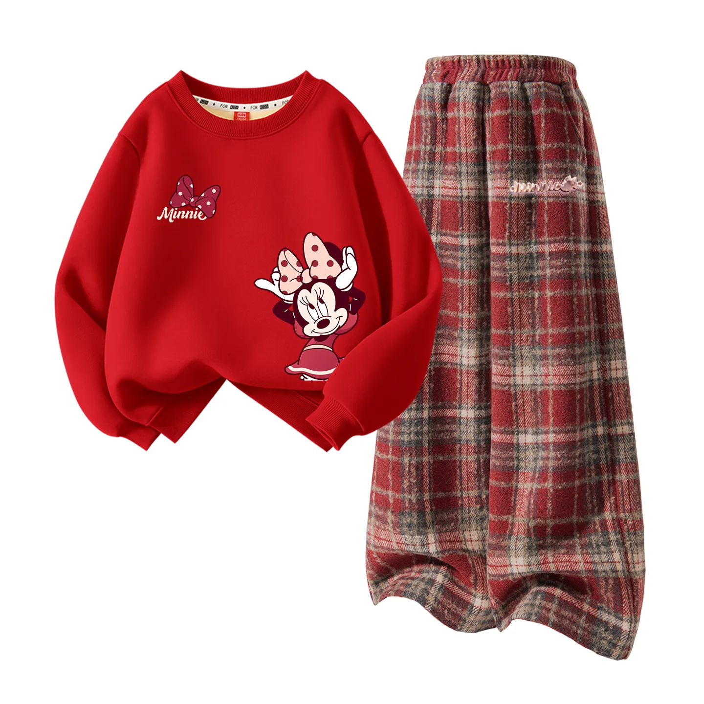 Детская повседневная спортивная толстовка Disney, [Thickened and Fleece-Lined]Dapple Pink+Dielong Metal Label K Red Plaid — фото 3