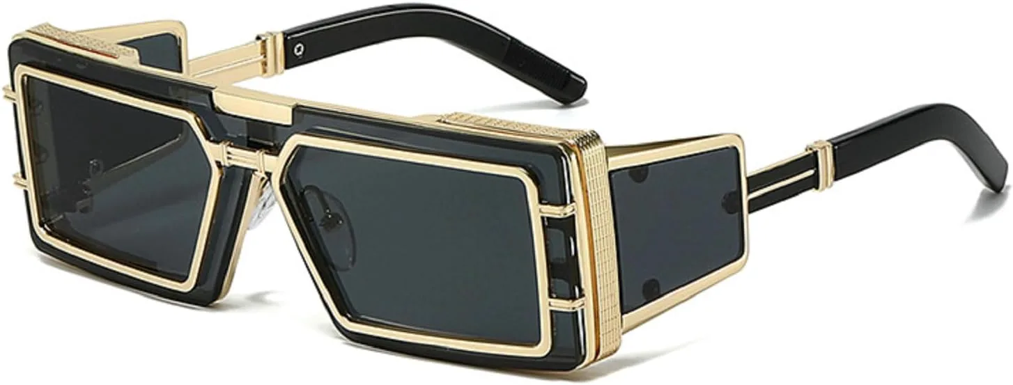 

Винтажные квадратные солнцезащитные очки для мужчин и женщин, роскошные очки-маска в спортивном стиле панк, солнцезащитные очки UV400 5514 Melrose, Gold Black C1