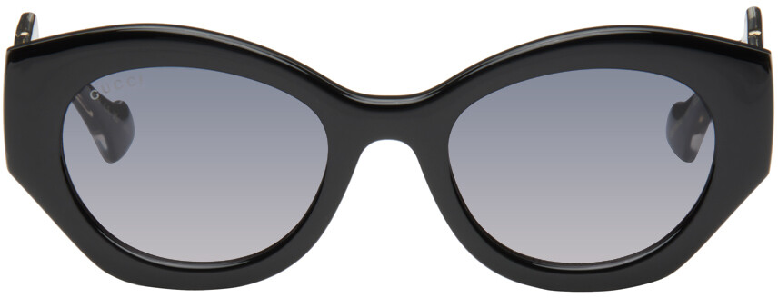 

Черные овальные солнцезащитные очки Gucci, Black/Crystal/Grey