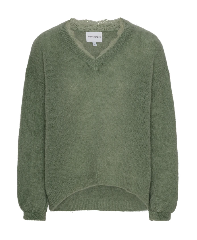 

Зеленый свитер с кружевной отделкой Americandreams, зеленый