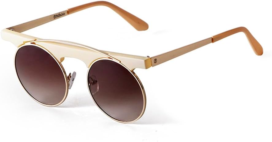 

Ретро-солнцезащитные очки в маленькой круглой оправе для женщин, модные, забавные, в стиле хип-хоп, коричневые, с зеркальными линзами, цельнометаллические MTZJH, C25 Beige