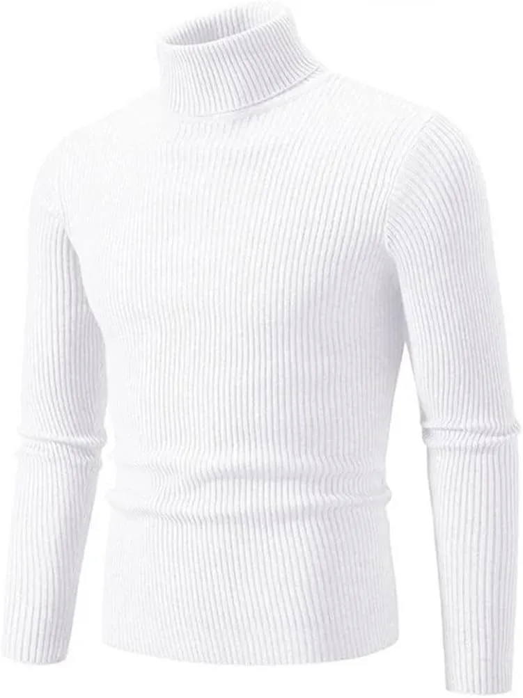 Мужской свитер-пуловер High Elastic Casual, однотонный с полосками, утепленный, Slim Fit — фото 2