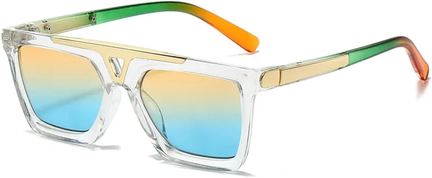 

Большие солнцезащитные очки для женщин и мужчин в винтажном стиле, с металлической оправой, модные солнцезащитные очки для женщин с защитой от УФ-излучения UV400 TKKTLLT, Yellow Blue