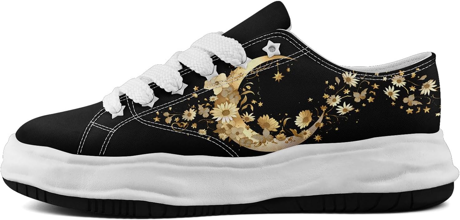 

Кроссовки на холщовой основе AWSOLE для женщин и мужчин с принтом Луны, Солнца и Звезд, художественные низкие повседневные кроссовки, удобная легкая унисекс обувь, белый/черный/коричневый/бежевый