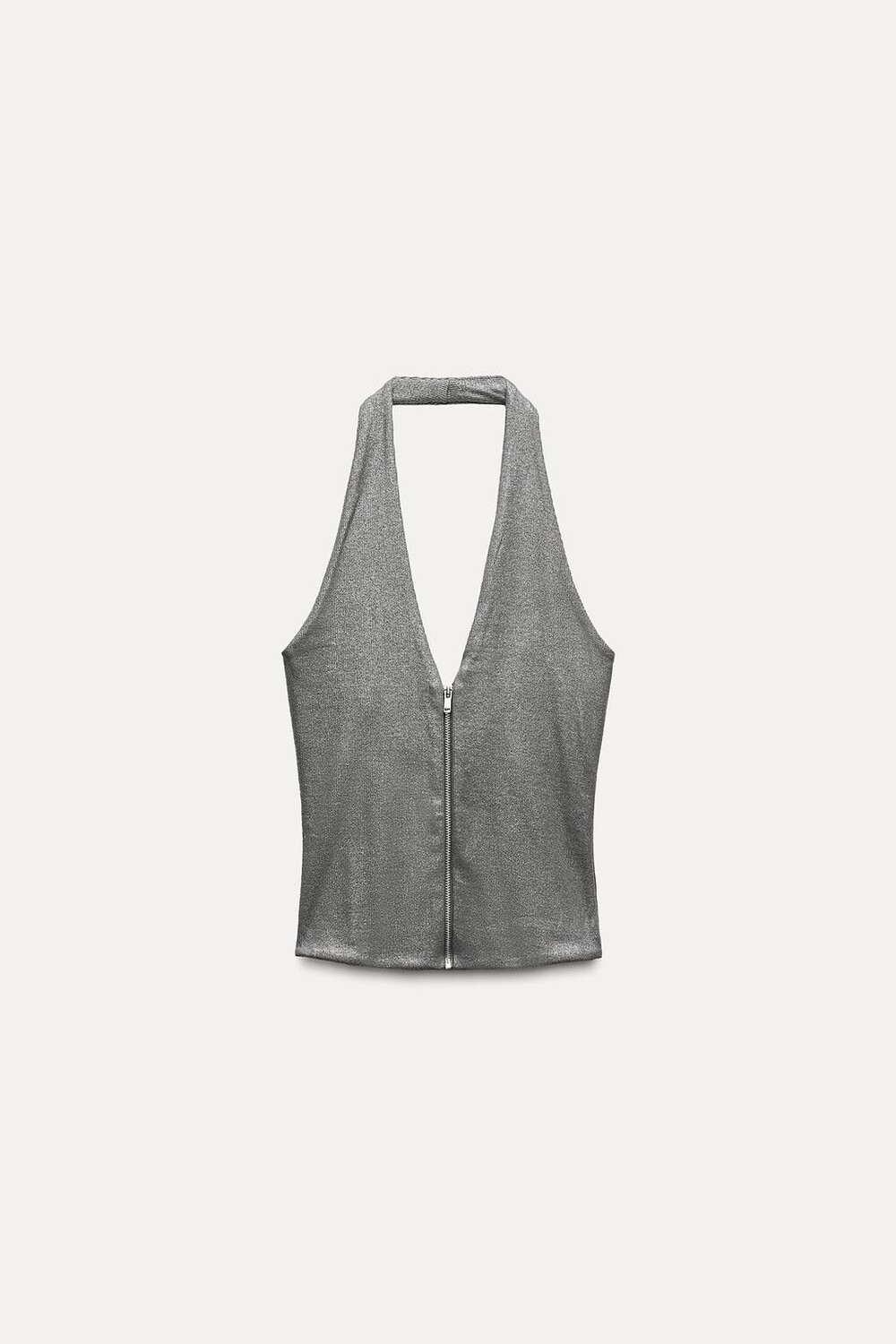 

Топ из фольги ZARA, антрацитовый серый