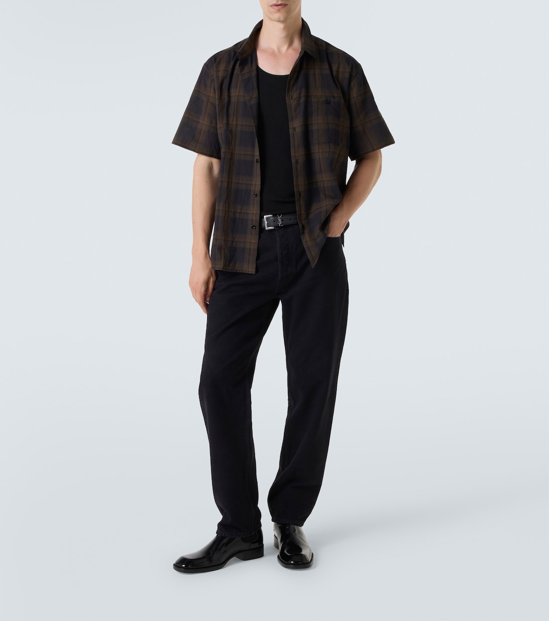 Клетчатая рубашка из хлопкового вуаля в стиле тартан Saint Laurent, Kaki Multicolore — фото 2