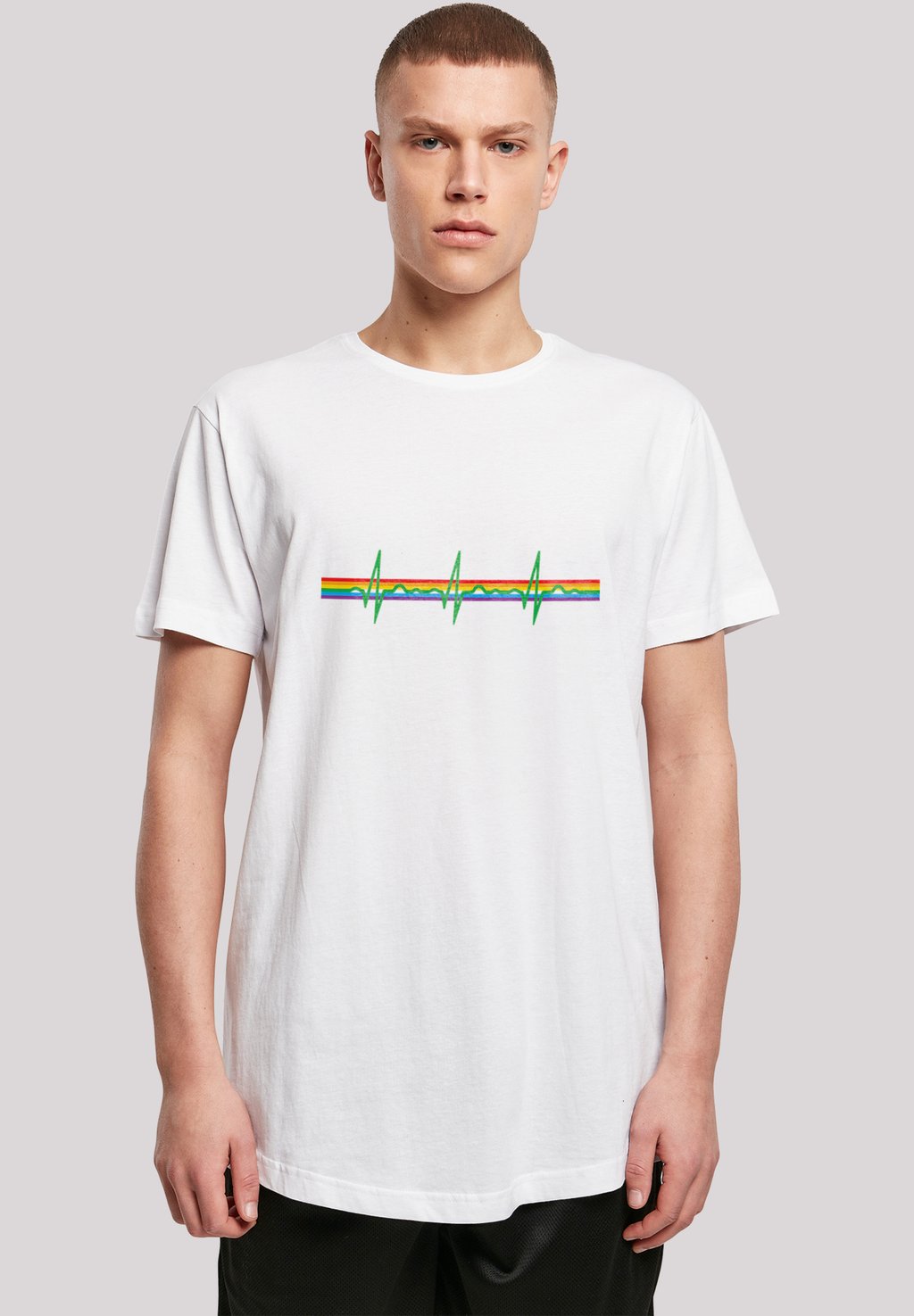 

Футболка с принтом LONG CUT FLOYD PRISM HEARTBEAT RAINBOW REGENBOGEN F4NT4STIC, белый