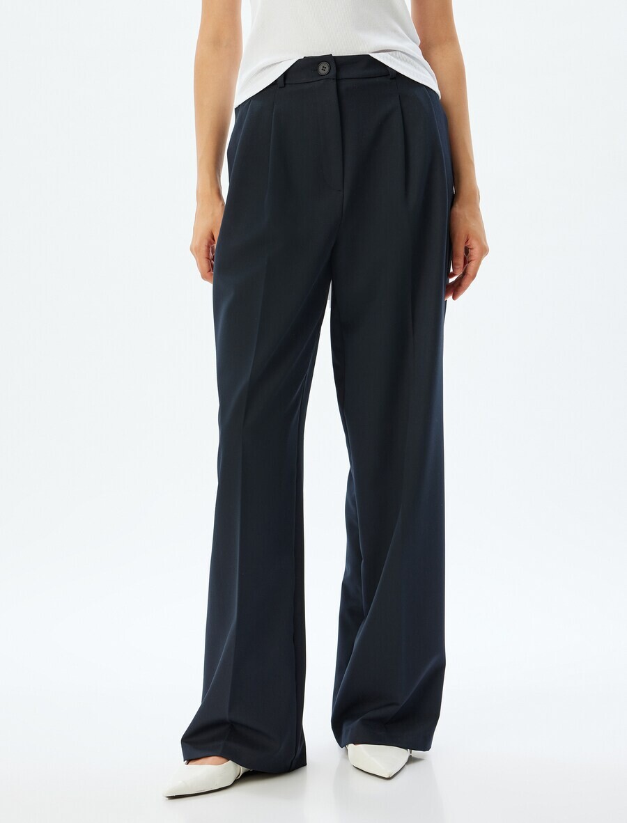 

Брюки со складками спереди Koton Wide leg Pleat-Front Pants, темно-синий