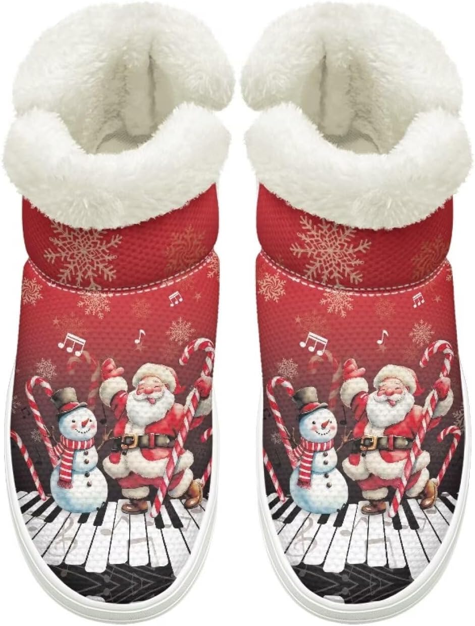 

Теплые ботинки для женщин и мужчин, ботильоны без шнурков, рождественские ботинки со снеговиками, пушистые, нескользящие, утепленные, с удобной подошвой Cugasmaru, Christmas Santa Snow