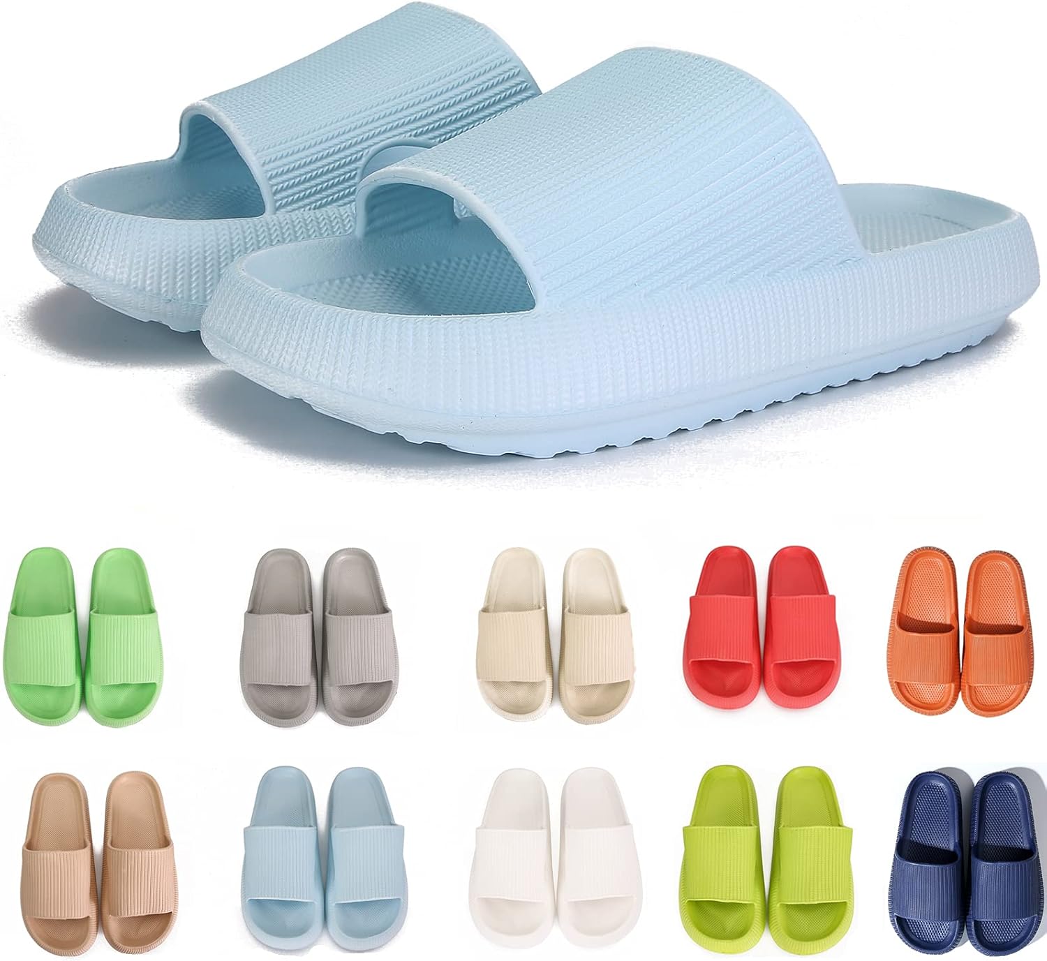 

Тапочки rosyclo Cloud для женщин и мужчин с массажной толстой подошвой, противоскользящие для душа, супер мягкие уютные тапочки для дома, для использования внутри и снаружи, Azure