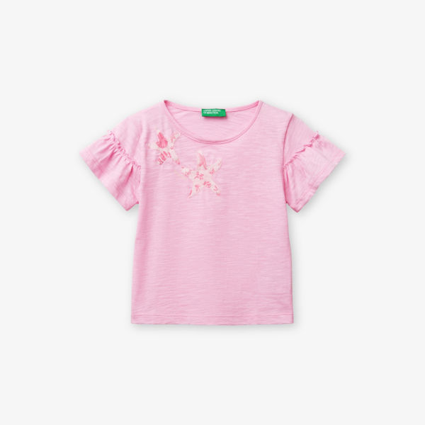 

Футболка Benetton с рюшами и аппликацией в виде звезды, розовый