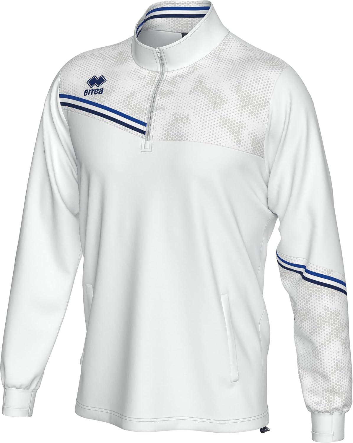 

Мужская толстовка ERREA ELIAS с застежкой-молнией до середины груди, боковыми карманами и вельветовыми штанинами. Оригинальная, белый/синий/темно-синий