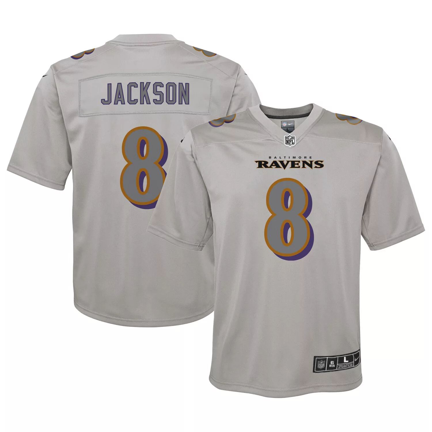 

Молодежный джерси Nike Lamar Jackson Grey Baltimore Ravens Atmosphere Fashion Game Nike