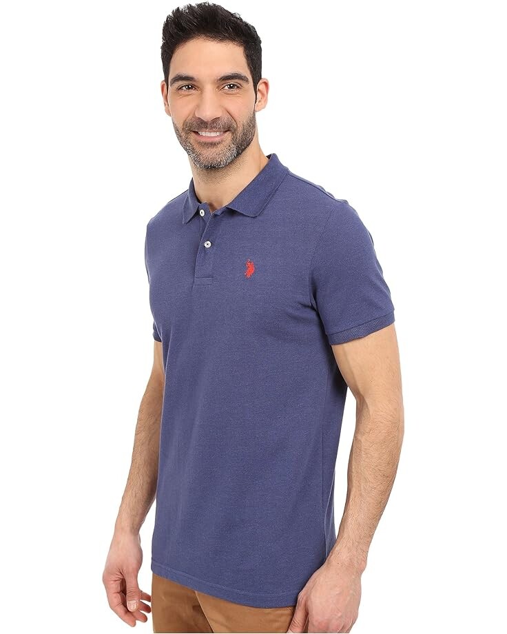 

Поло U.S. POLO ASSN. Solid Cotton Pique Polo with Small Pony, цвет Dodger Blue Heather
