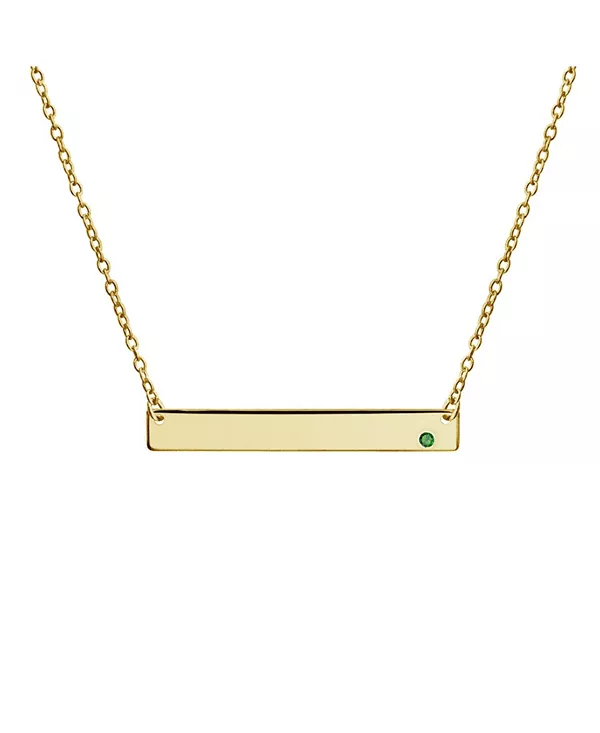 

Горизонтальное плоское ожерелье с подвеской в виде бруска с именем, позолоченное стерлинговое серебро с кристаллом Bling Jewelry, green
