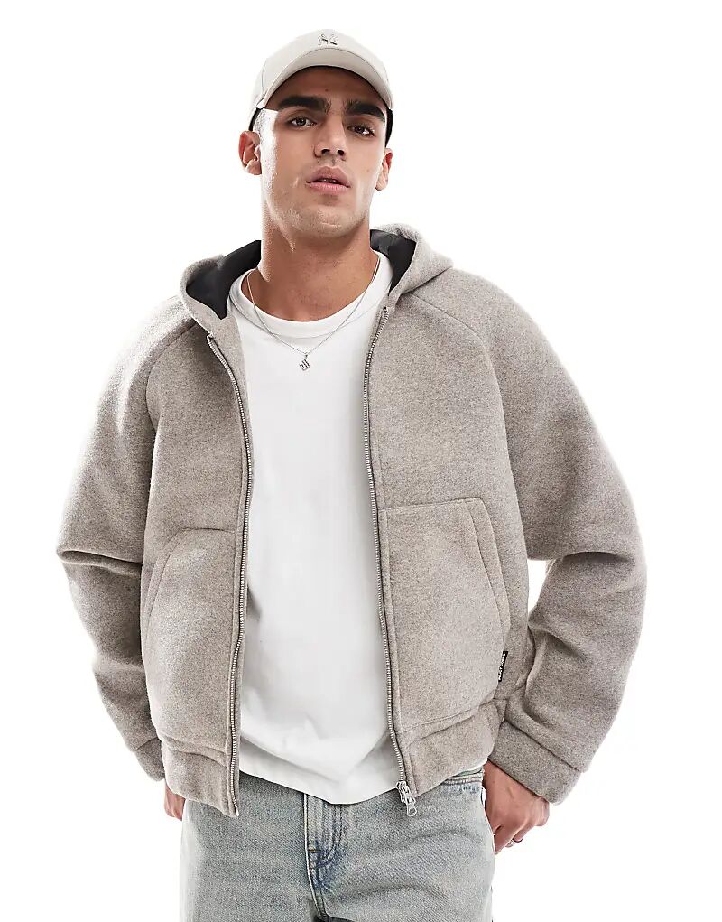 

Куртка-бомбер из искусственной шерсти с капюшоном серого цвета Jack & Jones