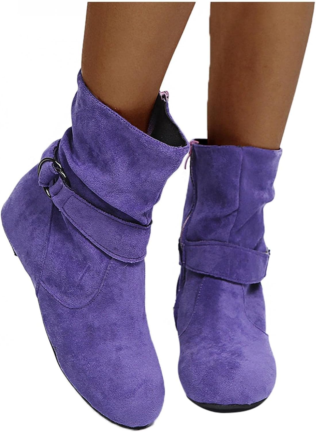 

Женские ботинки Hbeylia без каблука, модные мягкие замшевые с присборенной отделкой, с круглым носком, без застежки, с боковой молнией, повседневные удобные зимние и осенние ботильоны до середины икры, короткие платья, женские, фиолетовый