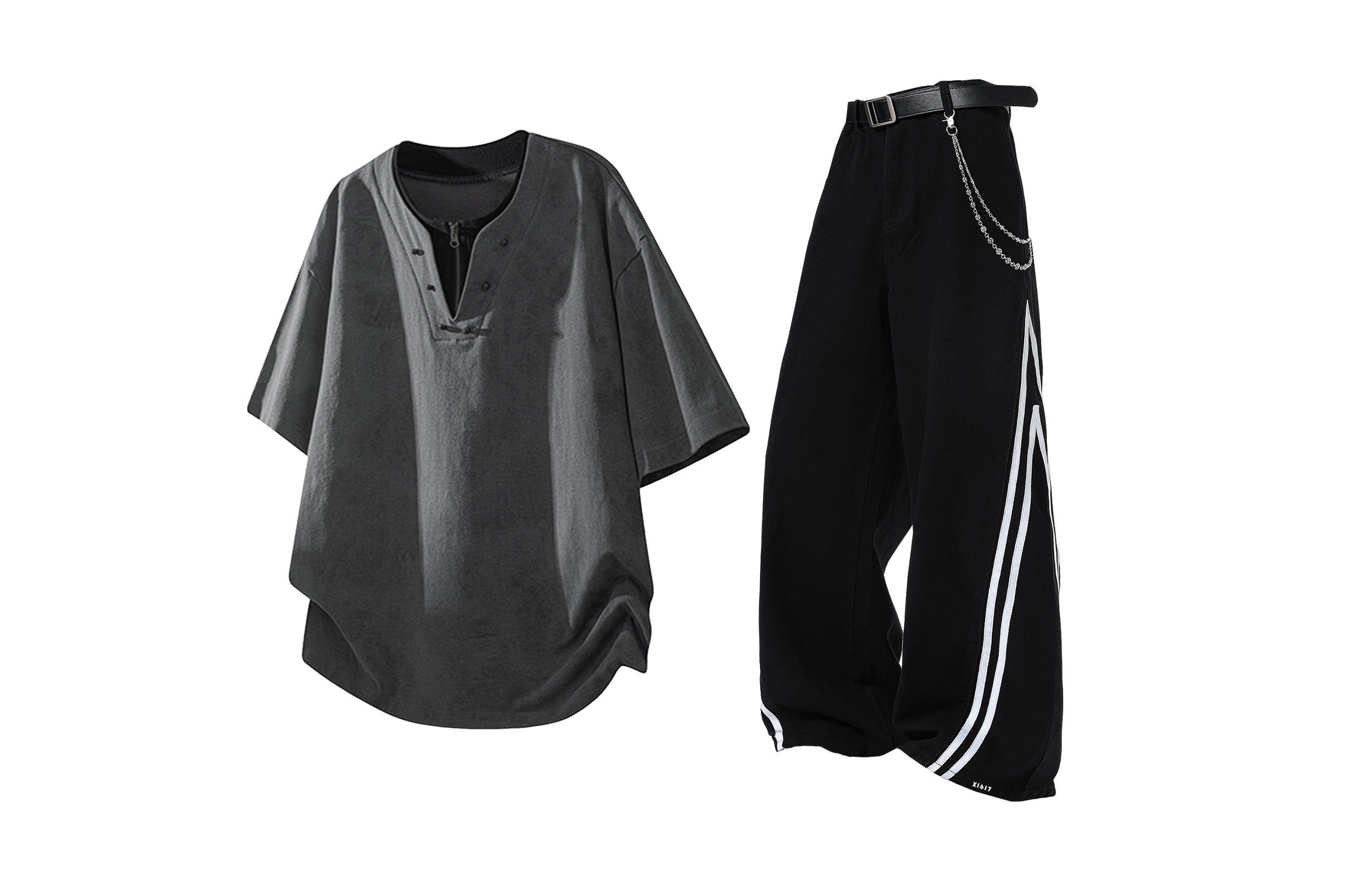 

Повседневная спортивная одежда Unisex V-образный вырез Moderate X1617, серый tie-dye short-sleeved top+черный jeans