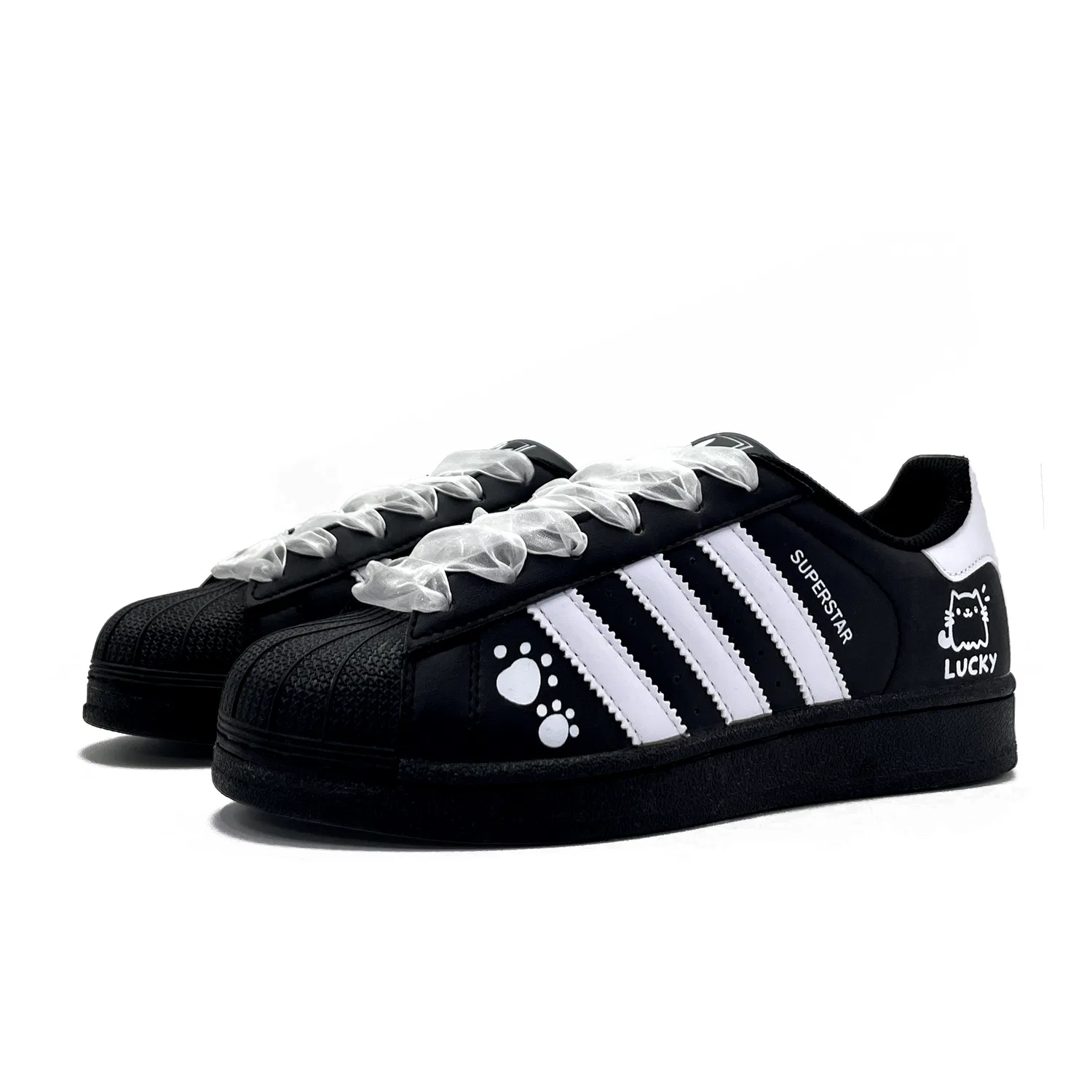 Кроссовки детские с猫爪 принтом Adidas Originals Superstar 2 Lucky Meow Black — фото 4