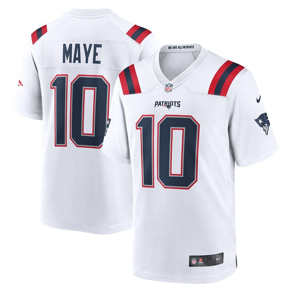 

Мужская футболка Nike Drake Maye White New England Patriots 2024 NFL Draft первого раунда выбора игрока, цвет Pat White