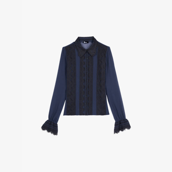 

Шелковая рубашка с кружевной отделкой на воротнике The Kooples, синий