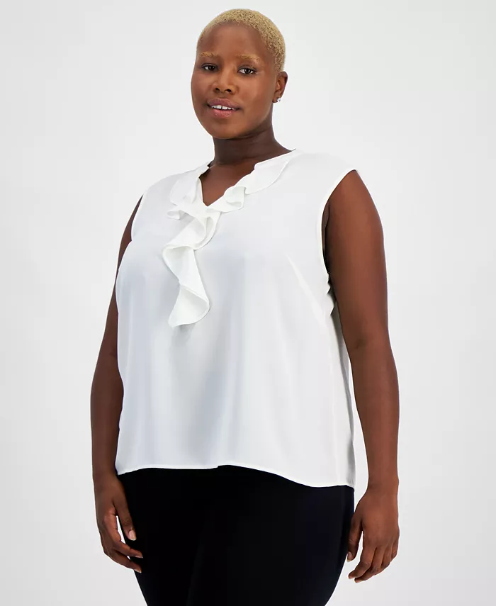 

Топ размера плюс с рукавами-колокольчиками и абстрактным принтом Kasper, белый