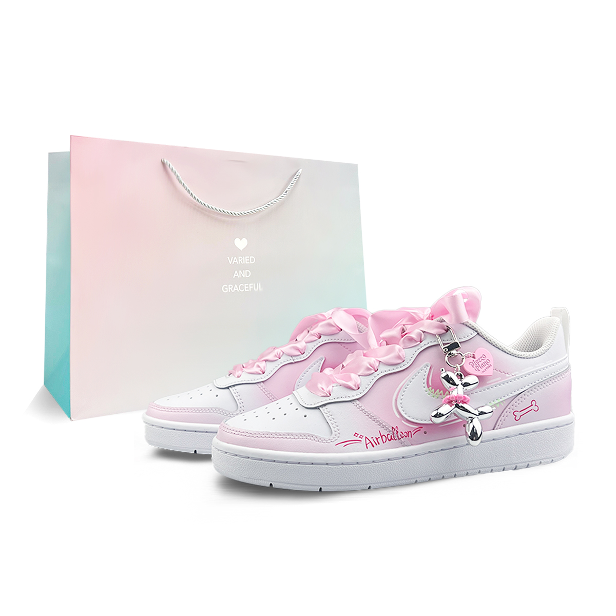 

Кроссовки Nike Court Borough Skateboard Shoes Women's Low-Top White Pink, Розовый, Кроссовки Nike Court Borough Skateboard Shoes Women's Low-Top White Pink