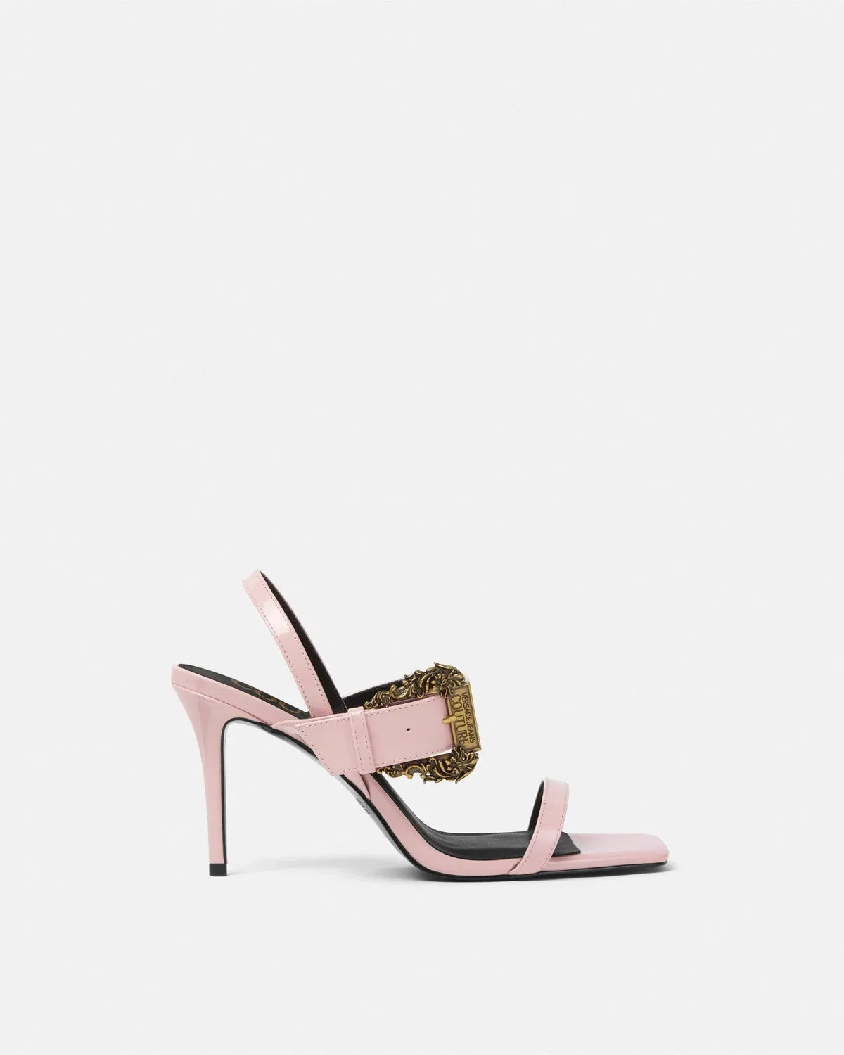 Сандалии Emily из лакированной кожи с барочной пряжкой VERSACE, розовый