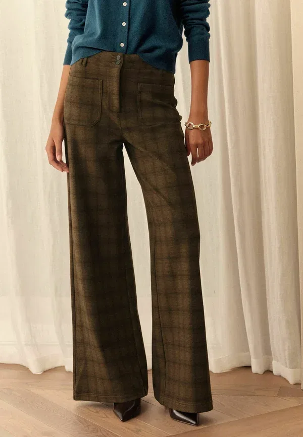 Брюки Petite fit n premium patch pocket wide trousers Next, цвет хаки-зеленый в клетку — фото 2
