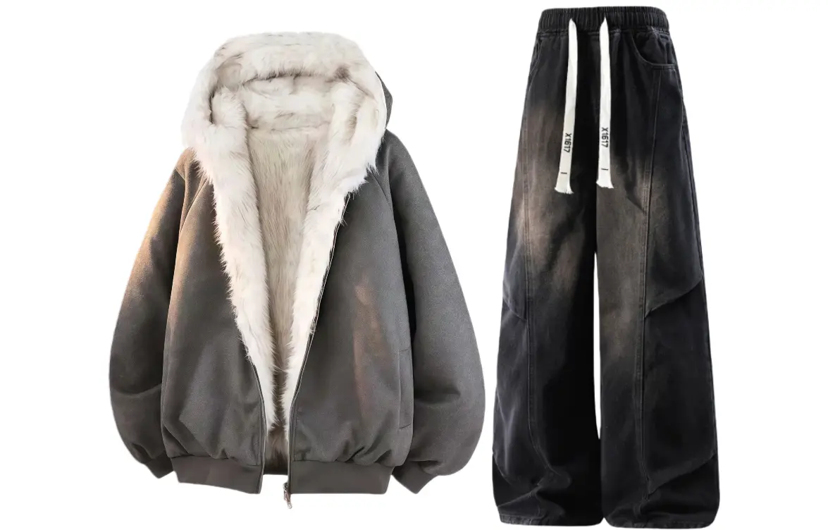 

Толстовка Casual Sportswear утепленная с флисовой подкладкой X1617, серый puffer jacket+черный fleece-lined pants