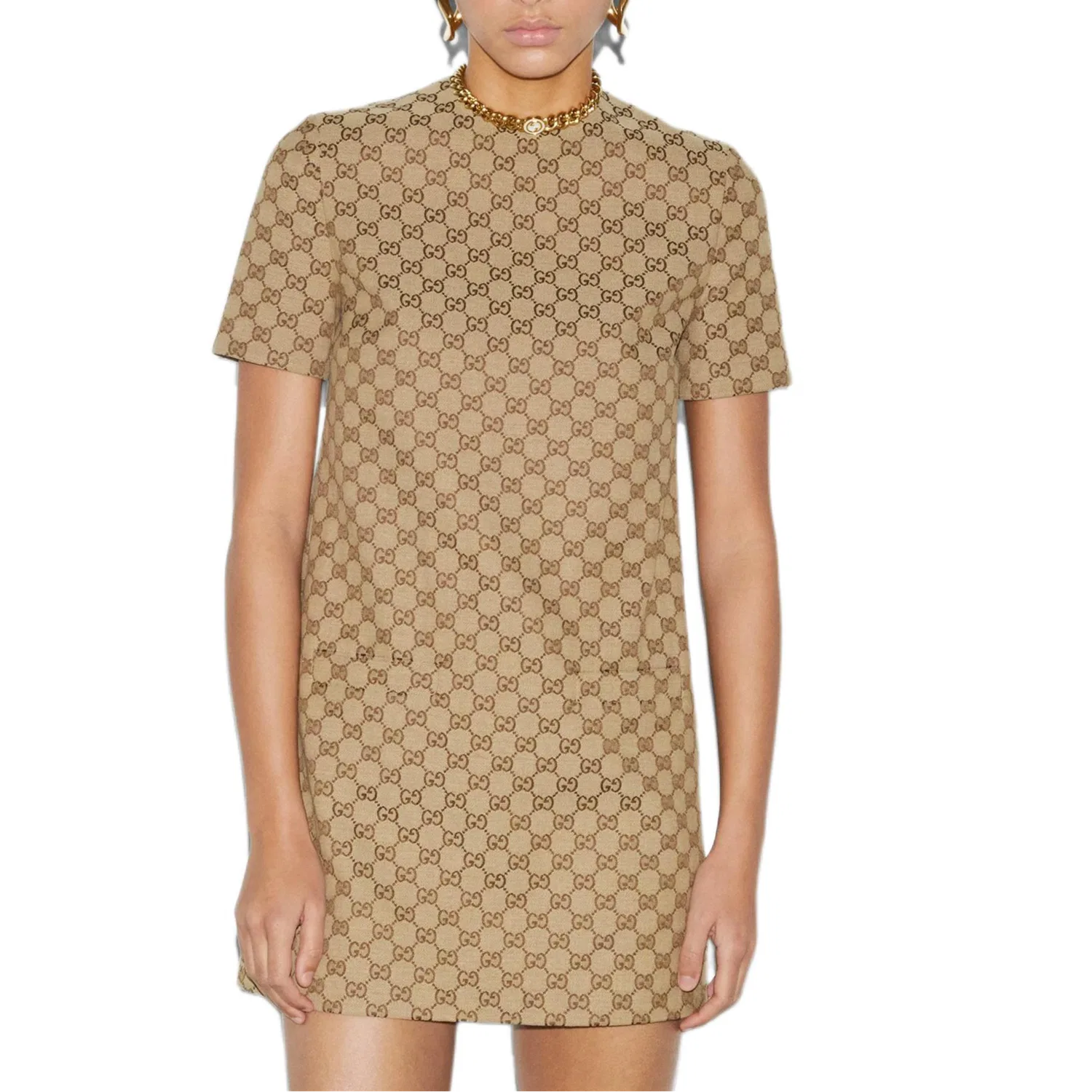 Платье мини свободного кроя GUCCI Camel