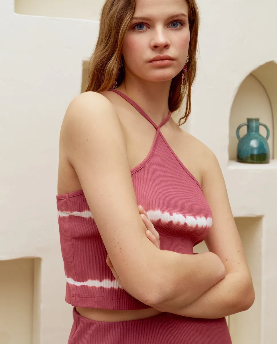 

Женская футболка с воротником-халтер и принтом тай-дай Green Coast, розовый