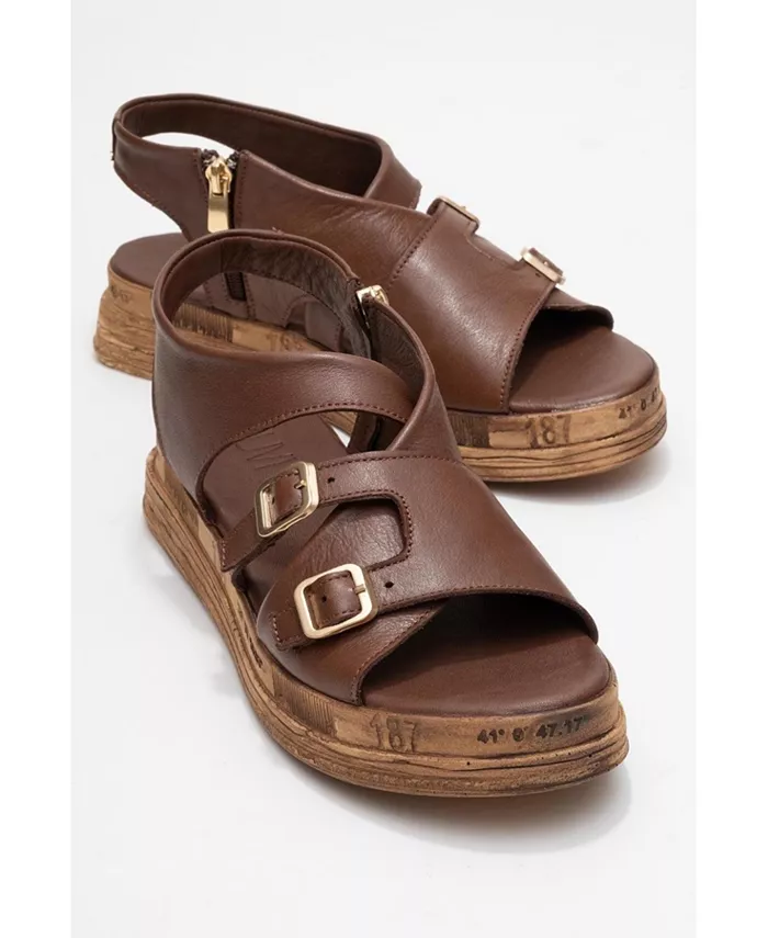 Levine Кожаные Сандалии с Пряжкой и Боковой Молнией (Женские) Forever & Always Shoes, коричневый