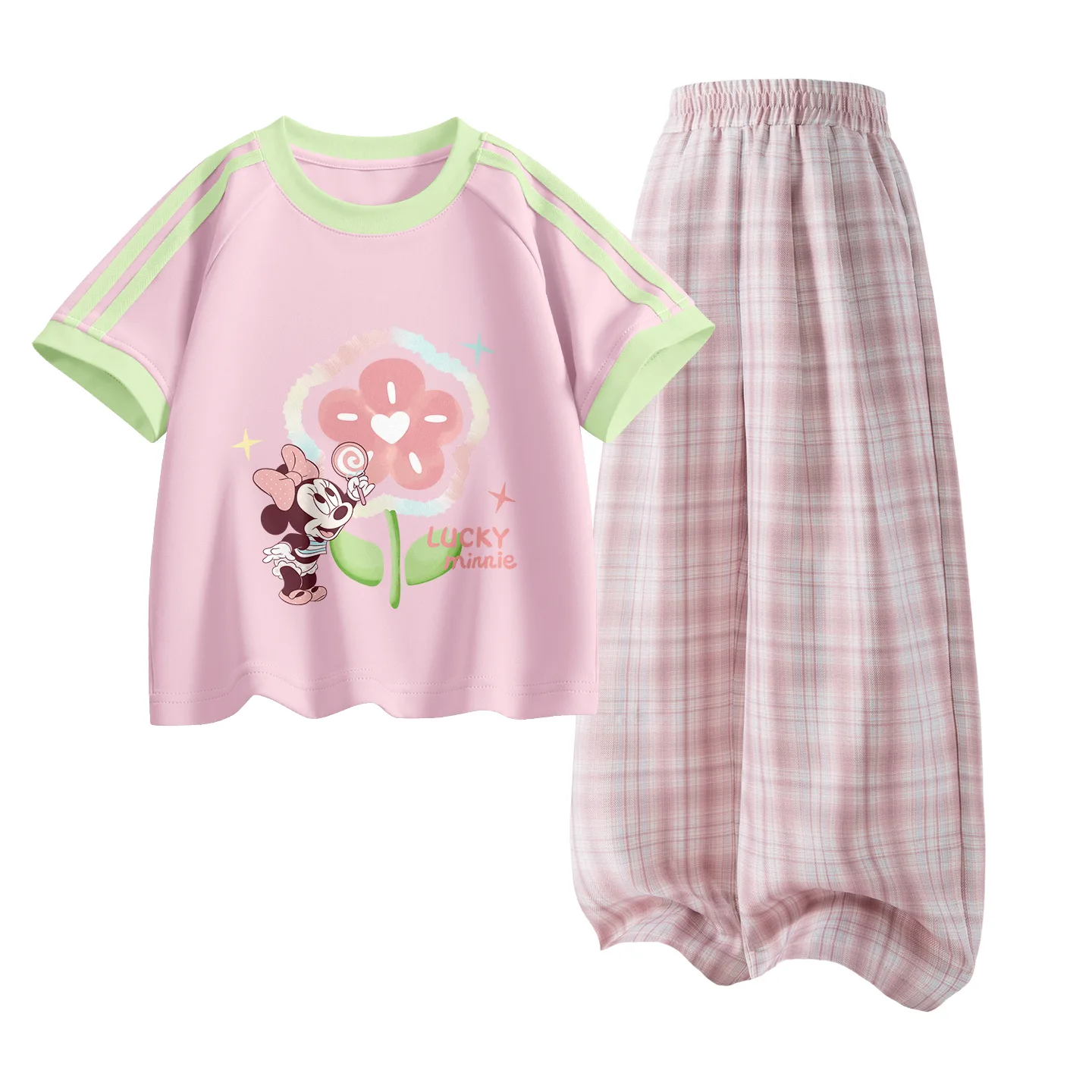 Детская спортивная футболка с круглым вырезом Disney, Di Candy Flower Mousse Pink+Solid Color Quartz Pink