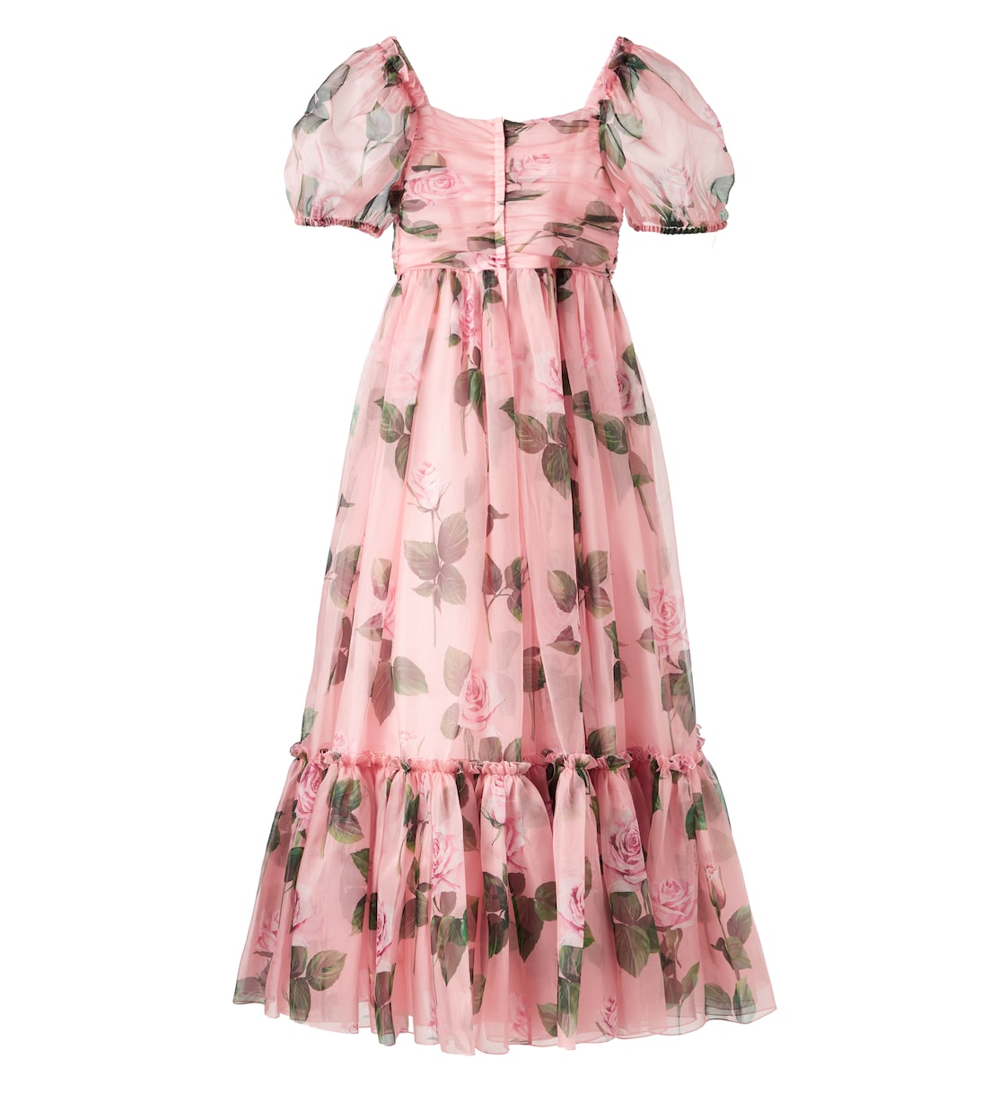 Платье DG из смесовой шелковой органзы с цветочным принтом Dolce&Gabbana Kids, Rose C/Stelo F.Rosa — фото 4